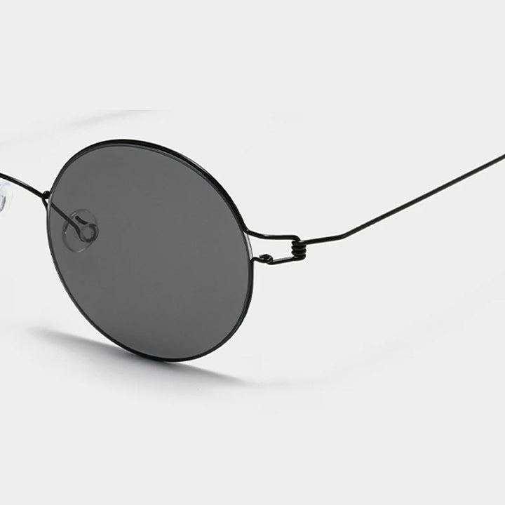 Black Mask Unisex Full Rim Round Screwless Titanium Sunglasses 28609 Full Rim Black Mask