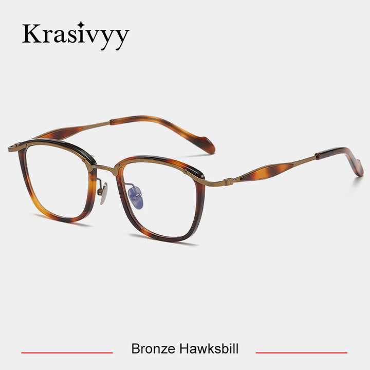 Krasivyy Unisex Full Rim Square Titanium Acetate Eyeglasses 46061 Full Rim Krasivyy Bronze Hawksbill