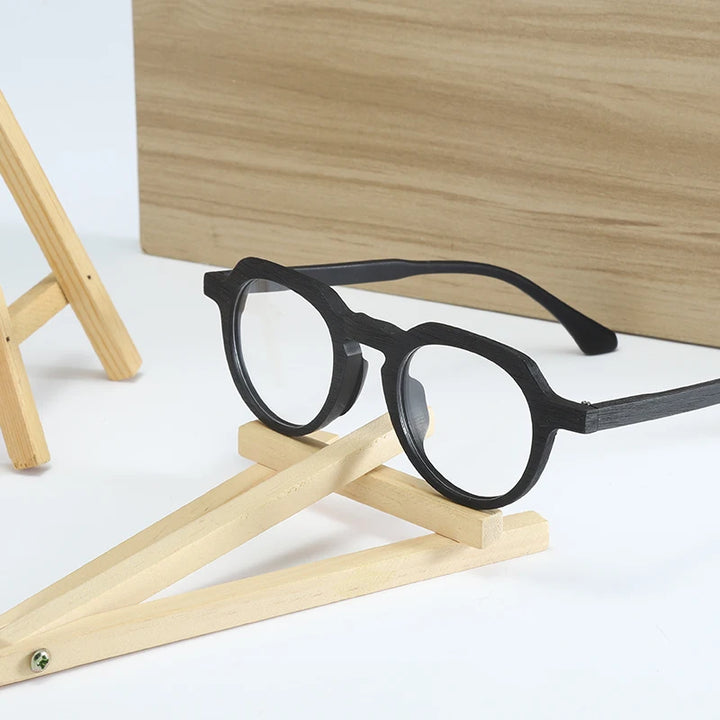 Hdcrafter Unisex Full Rim Flat Top Round Wood Eyeglasses 2310 Full Rim Hdcrafter Eyeglasses