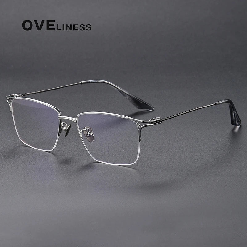 Oveliness Unisex Semi Rim Square Titanium Eyeglasses 8002 Semi Rim Oveliness silver  