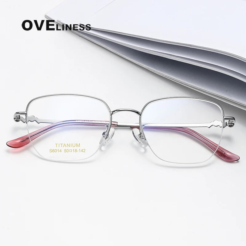 Oveliness Women's Semi Rim Square Oval Titanium Eyeglasses 6014 Semi Rim Oveliness