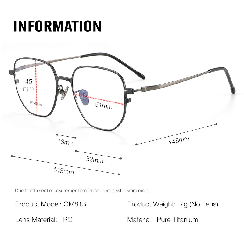 Aror Unisex Full Rim Polygon Square Titanium Eyeglasses 47813 Full Rim Aror