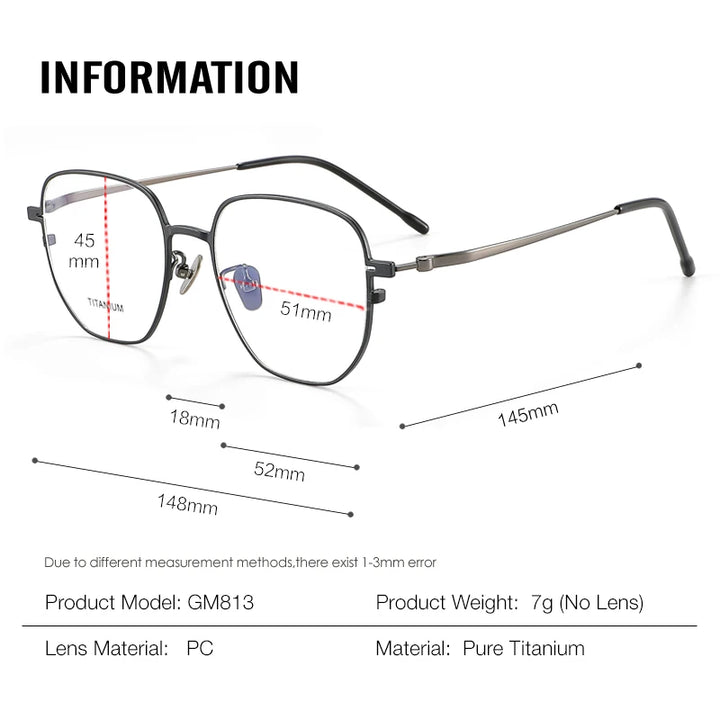 Aror Unisex Full Rim Polygon Square Titanium Eyeglasses 47813 Full Rim Aror