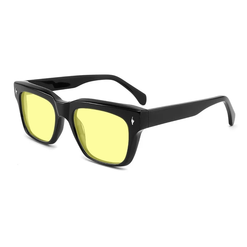 Gatenac Unisex Full Rim Square Polarized Acetate Sunglasses Mo15 Sunglasses Gatenac Black Yellow