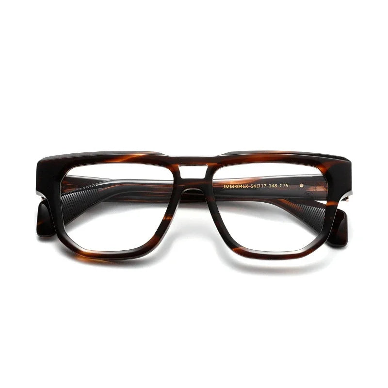 Aror Men's Full Rim Square Double Bridge Acetate Eyeglasses 49304 Full Rim Aror Leopard