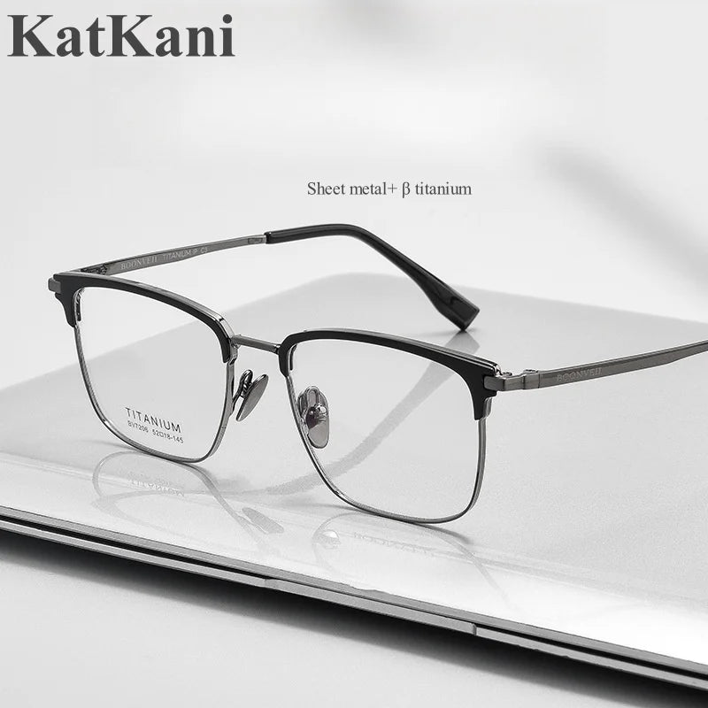 KatKani Mens Full Rim Browline Square Titanium Eyeglasses Bv7206v Full Rim KatKani Eyeglasses   