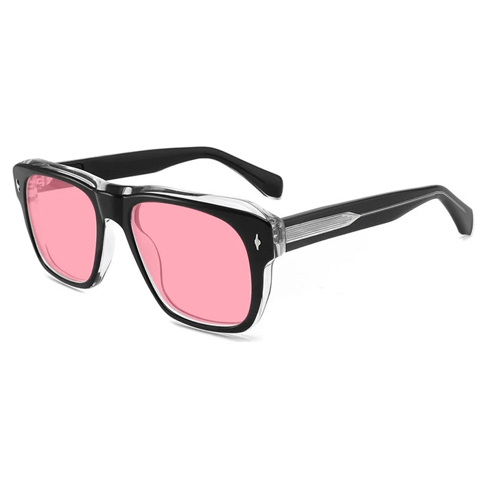 Gatenac Unisex Full Rim Square Polarized Acetate Sunglasses Mo16 Sunglasses Gatenac Black T Pink