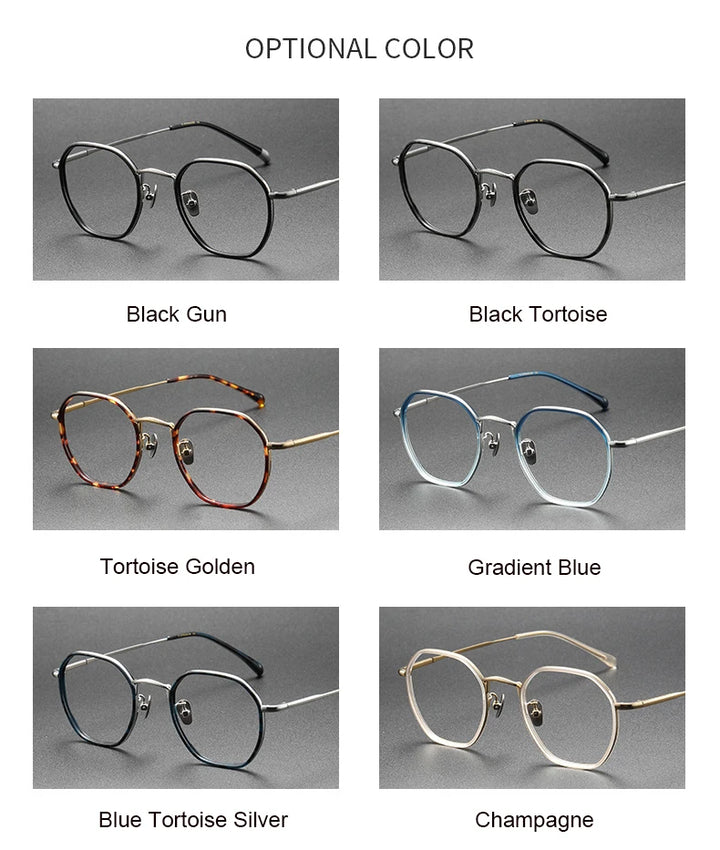 Aimee Men's Full Rim Polygon Round Titanium Acetate Eyeglasses 8502 Full Rim Aimee