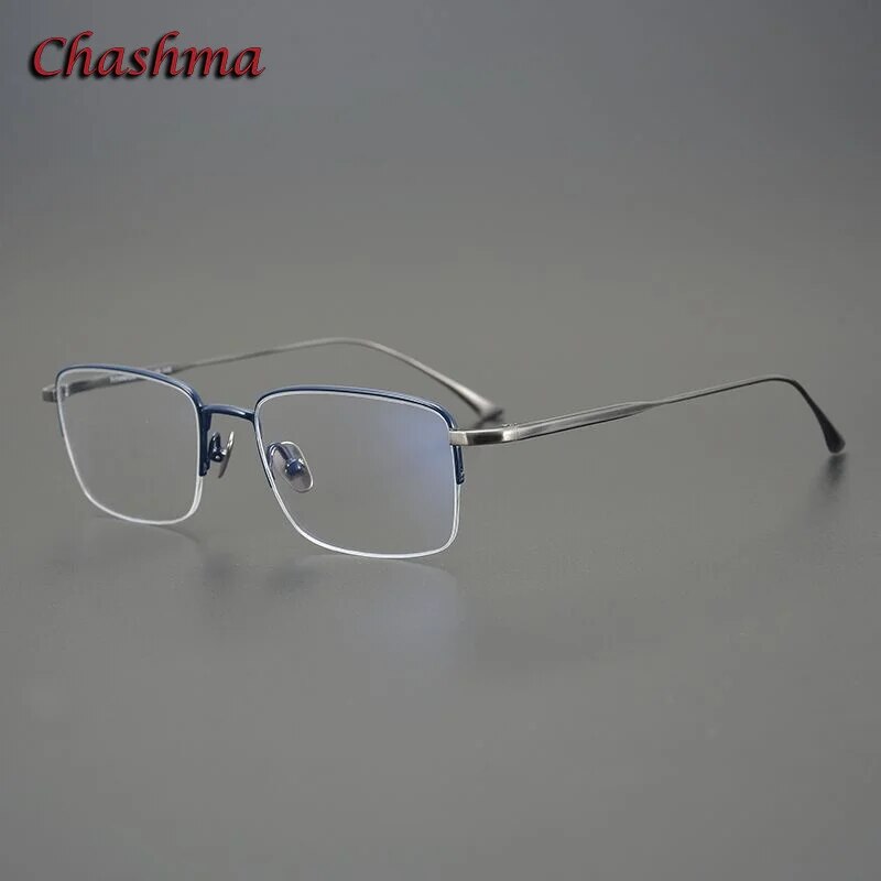 Chashma Ochki Men's Semi Rim Square Titanium Eyeglasses 1015 Semi Rim Chashma Ochki Blue Gray