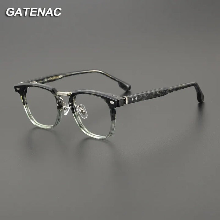Gatenac Unisex Full Rim Square Titanium Acetate Eyeglasses Gxyj1130 Full Rim Gatenac