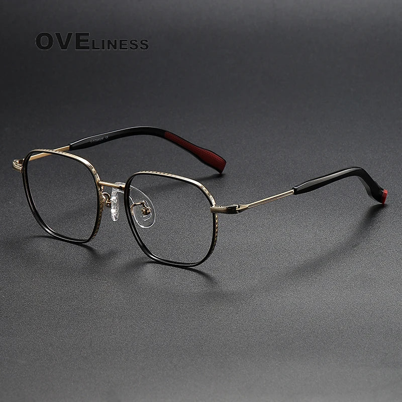 Oveliness Unisex Full Rim Square Titanium Eyeglasses 80940 Full Rim Oveliness black gold