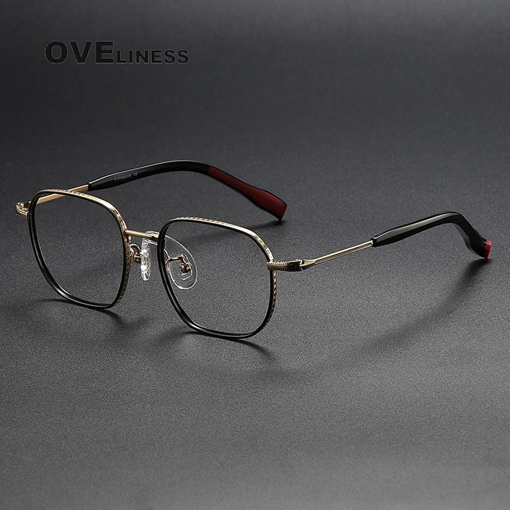 Oveliness Unisex Full Rim Square Titanium Eyeglasses 80940 Full Rim Oveliness black gold