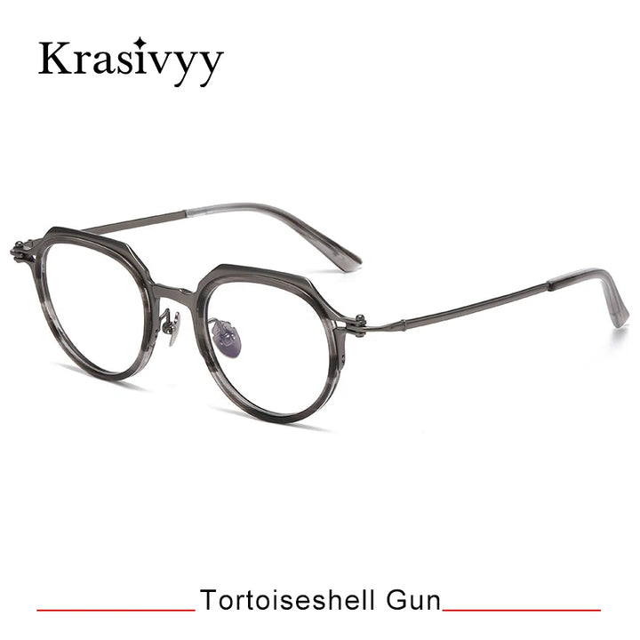 Krasivyy Unisex Full Rim Flat Top Oval Acetate Titanium Eyeglasses 315872