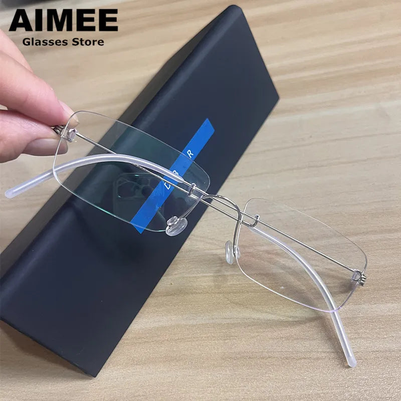 Aimee Women's Rimless Square Screwless Titanium Eyeglasses 52120