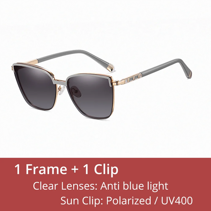 Ralferty Women's Full Rim Square Alloy Eyeglasses Clip On Sunglasses 85009