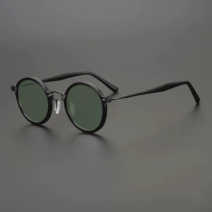 Gatenac Unisex Full Rim Round Polarized Acetate Titanium Sunglasses Mo10 Sunglasses Gatenac Black Green