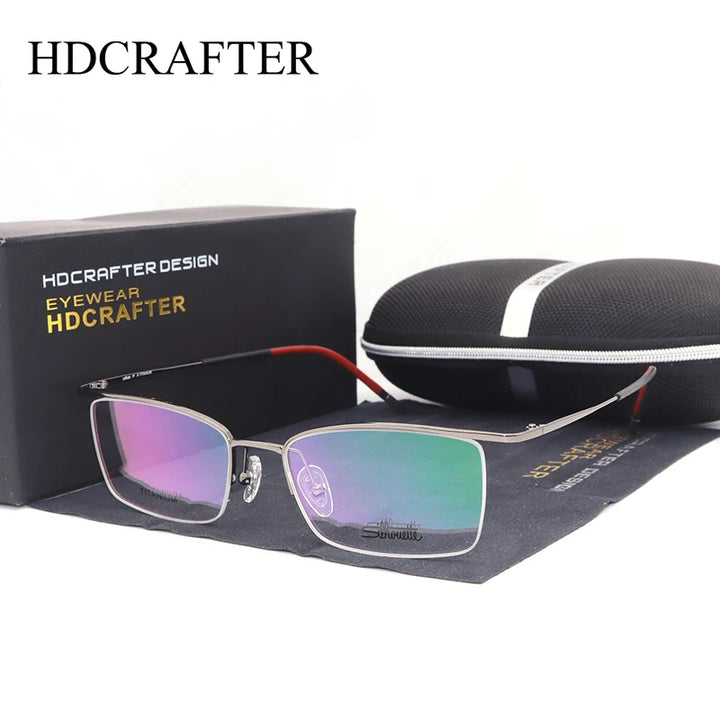 Hdcrafter Men's Semi Rim Square Brow Line Titanium Eyeglasses 845502 Semi Rim Hdcrafter Eyeglasses