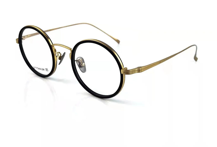 Aimee Unisex Full Rim Round Titanium Eyeglasses 81061 Full Rim Aimee BLACK-GOLDEN