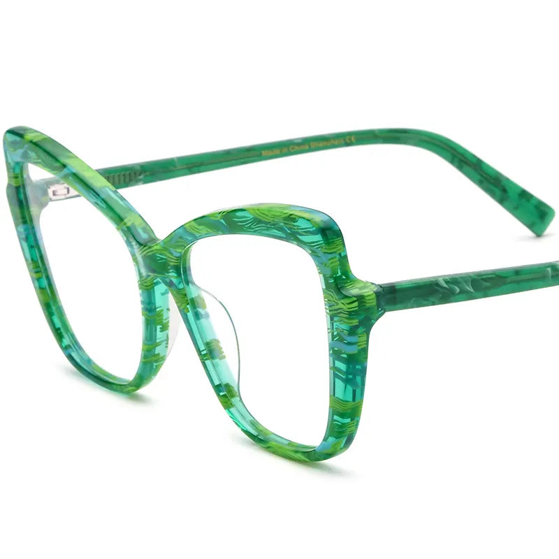 CCspace Unisex Full Rim Square Cat Eye Acetate Eyeglasses 56928 Full Rim CCspace C5Green