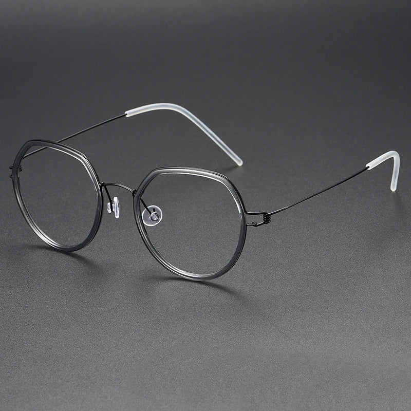 Black Mask Women's Full Rim Polygon Titanium Acetate Eyeglasses Bm6612 Full Rim Black Mask Black-Gray