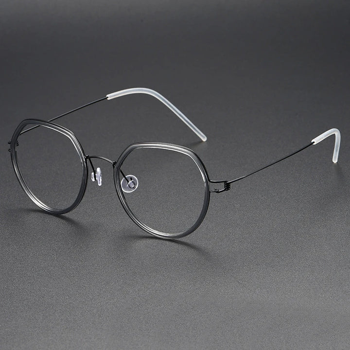Black Mask Women's Full Rim Polygon Titanium Acetate Eyeglasses Bm6612 Full Rim Black Mask Black-Gray