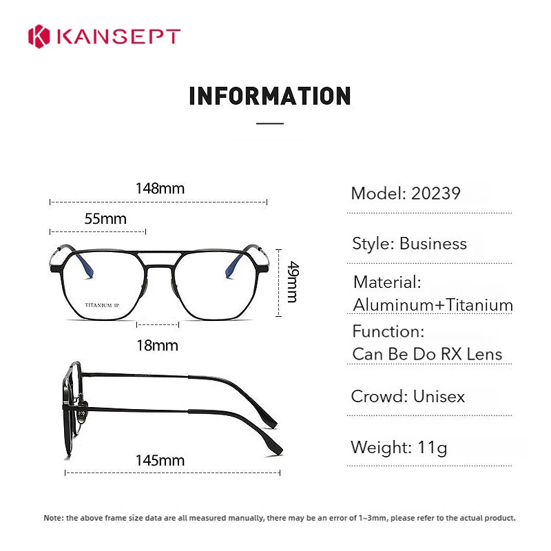 Kansept Unisex Full Rim Square Double Bridge Aluminum Reading Glasses 20239 Reading Glasses Kansept