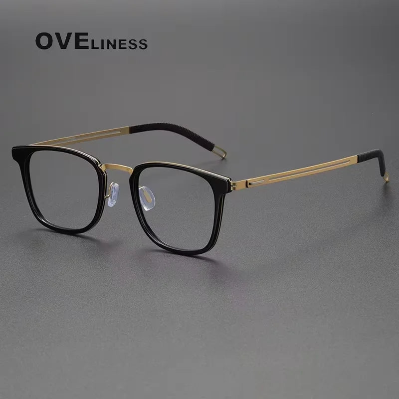 Oveliness Women's Full Rim Square Acetate Titanium Eyeglasses 82028