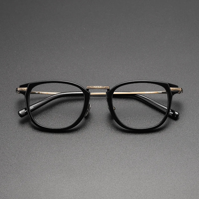 Black Mask Unisex Full Rim Titanium Acetate Square Eyeglasses G817 Full Rim Black Mask Black-Bronze