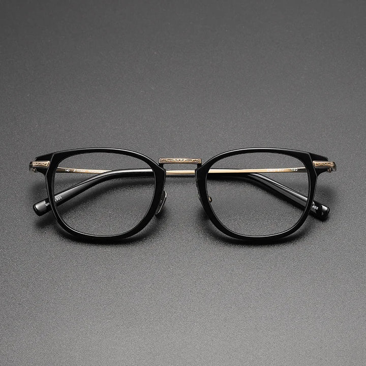 Black Mask Unisex Full Rim Titanium Acetate Square Eyeglasses G817 Full Rim Black Mask Black-Bronze