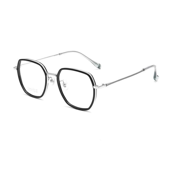 Yimaruili Unisex Full Rim Polygonal TR 90 Titanium Eyeglasses H2230h Full Rim Yimaruili Eyeglasses Black Silver
