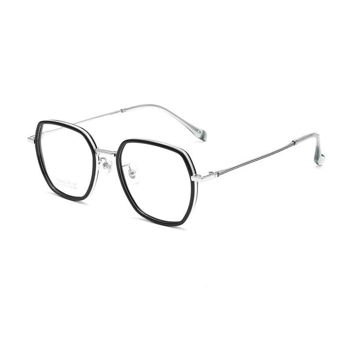Yimaruili Unisex Full Rim Polygonal TR 90 Titanium Eyeglasses H2230h Full Rim Yimaruili Eyeglasses Black Silver  