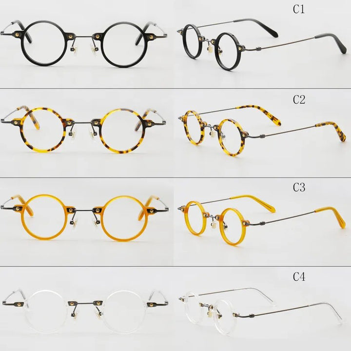 Yujo Unisex Full Rim Small Round Acetate Eyeglasses 3636 Full Rim Yujo