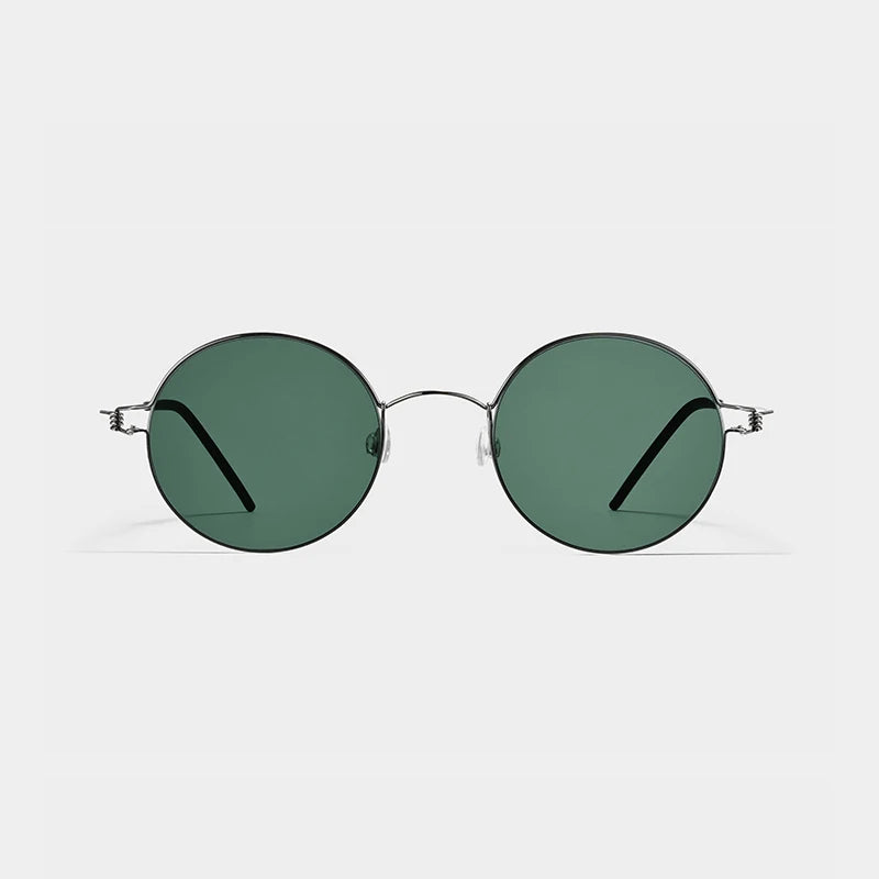 Black Mask Unisex Full Rim Round Screwless Titanium Sunglasses 28609 Sunglasses Black Mask Silver-Green As Shown 