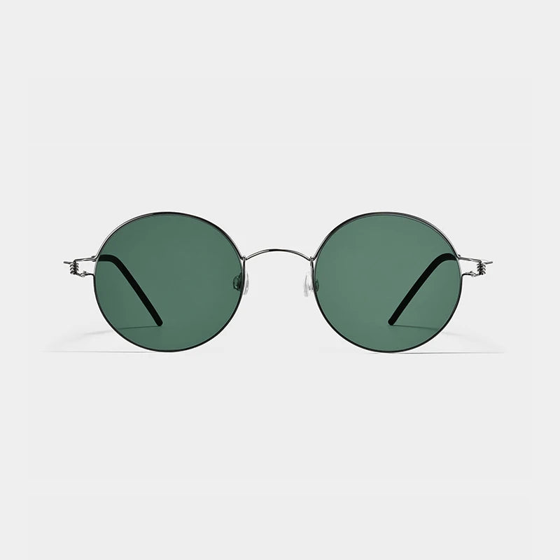 Black Mask Unisex Full Rim Round Screwless Titanium Sunglasses 28609 Full Rim Black Mask Silver-Green As Shown