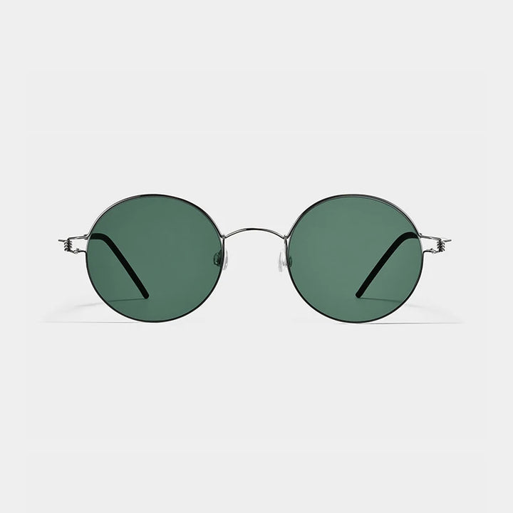 Black Mask Unisex Full Rim Round Screwless Titanium Sunglasses 28609 Full Rim Black Mask Silver-Green As Shown