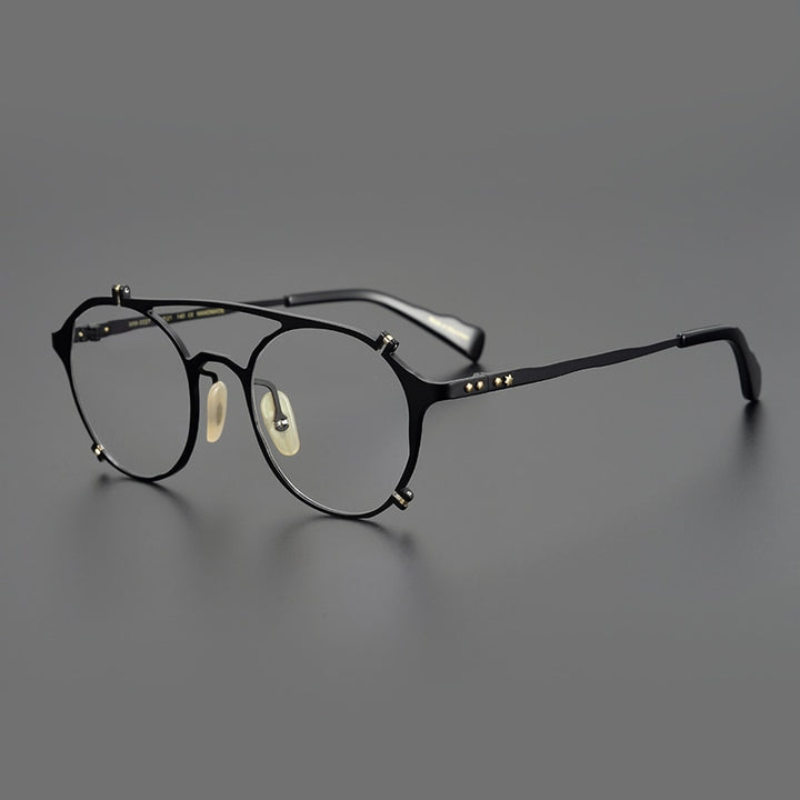 Gatenac Unisex Full Rim Round Double Bridge Titanium Eyeglasses Gxyj1026 Full Rim Gatenac Black
