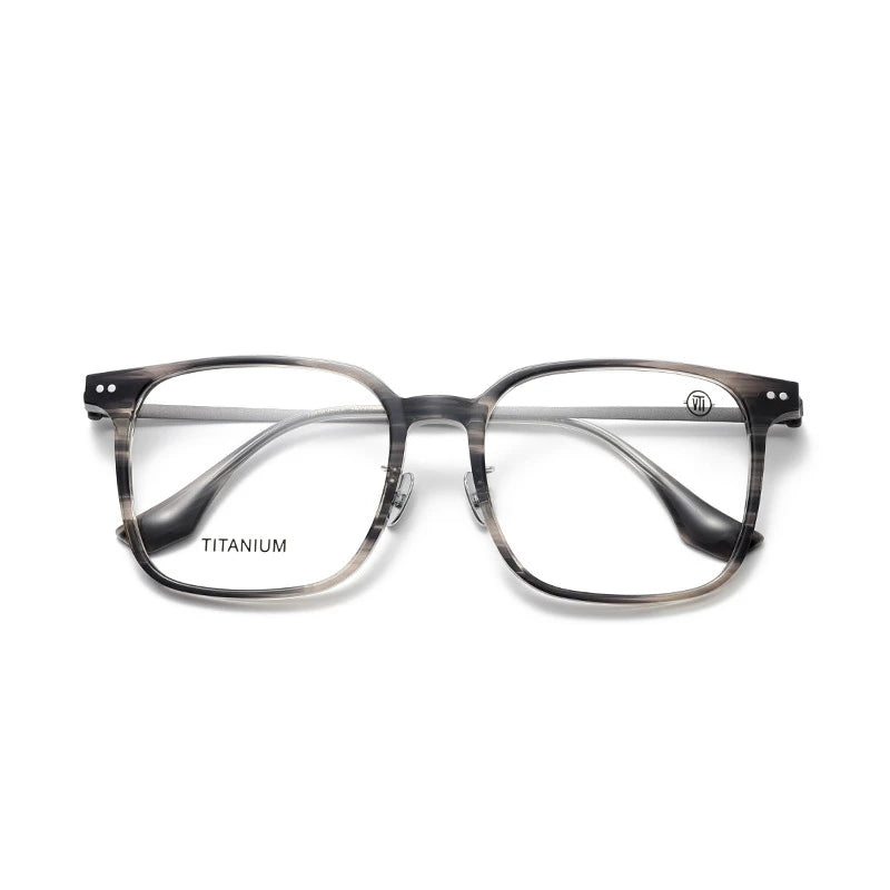 Aror Unisex Full Rim Square Acetate Titanium Eyeglasses 84296 Full Rim Aror Gray