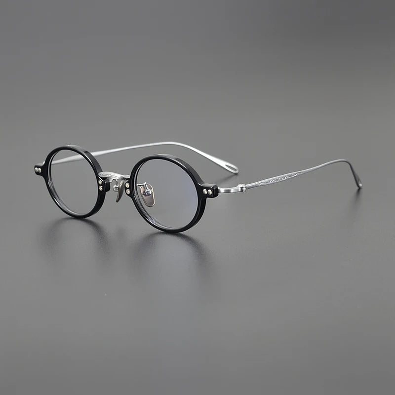 Black Mask Unisex Full Rim Round Acetate Titanium Eyeglasses 65956