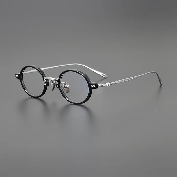 Black Mask Unisex Full Rim Round Acetate Titanium Eyeglasses 65956