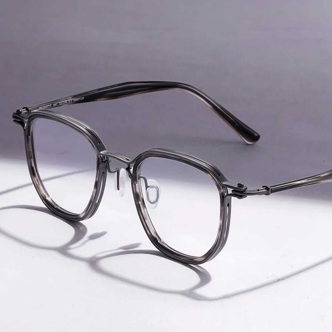 Black Mask Unisex Full Rim Big Square Titanium Acetate Eyeglasses 55865