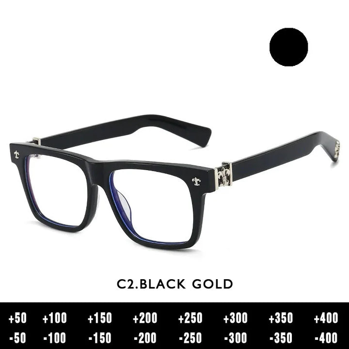 Kansept Men's Full Rim Square Thick Acetate Reading Glasses 742503 Reading Glasses Kansept C2 BLACK GOLD -400