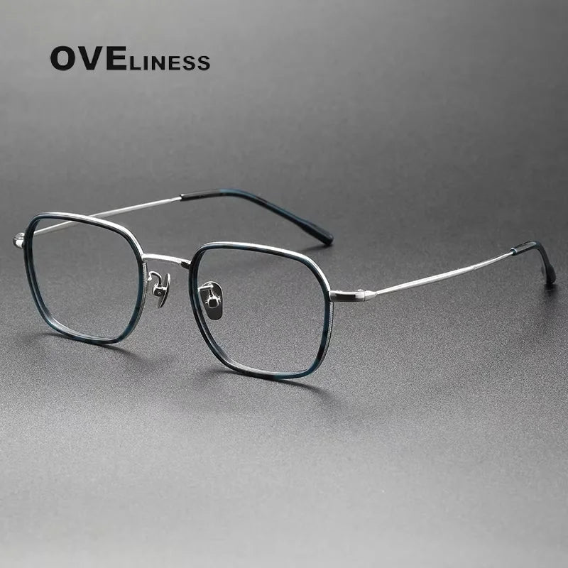 Oveliness Women's Full Rim Square Acetate Titanium Eyeglasses 88508 Full Rim Oveliness tortoise blue silver