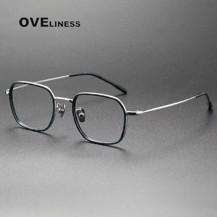 Oveliness Women's Full Rim Square Acetate Titanium Eyeglasses 88508 Full Rim Oveliness tortoise blue silver