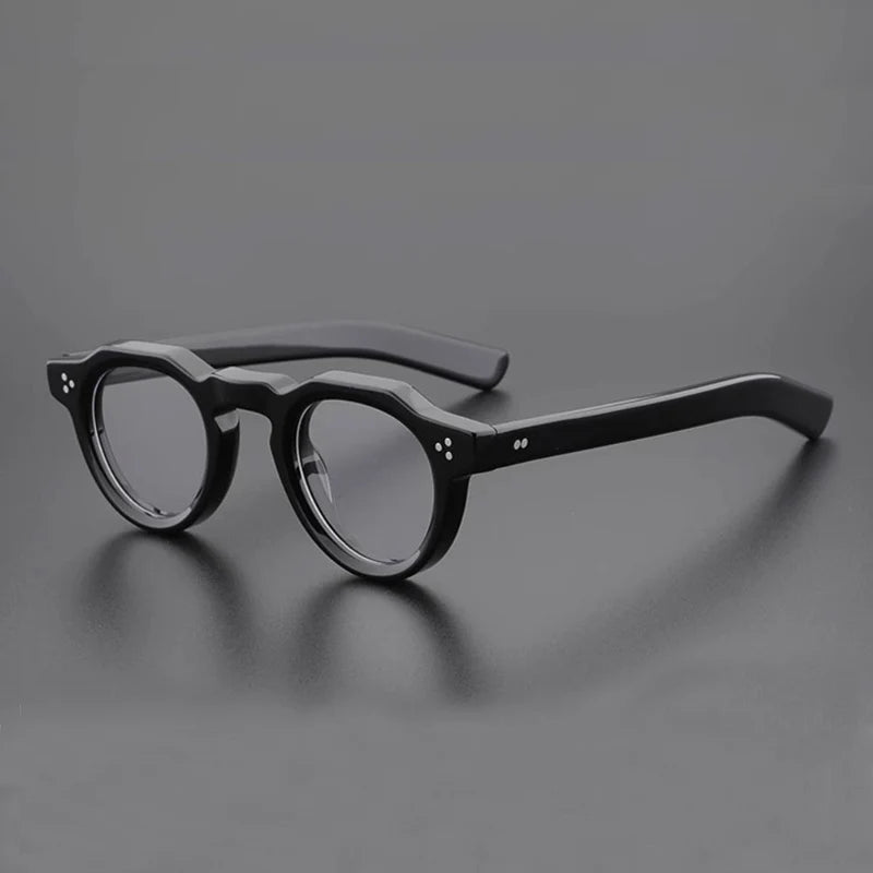 Yujo Unisex Full Rim Flat Top Round Acetate Eyeglasses Y4341 Full Rim Yujo