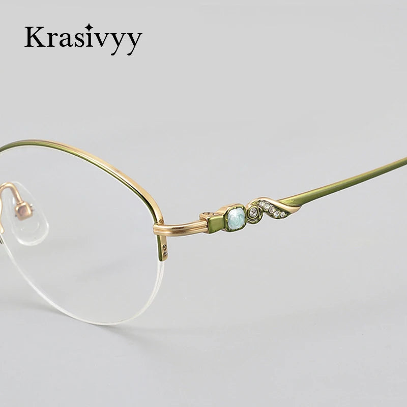 Krasivyy Women's Semi Rim Oval Square Titanium Eyeglasses 443003 Semi Rim Krasivyy