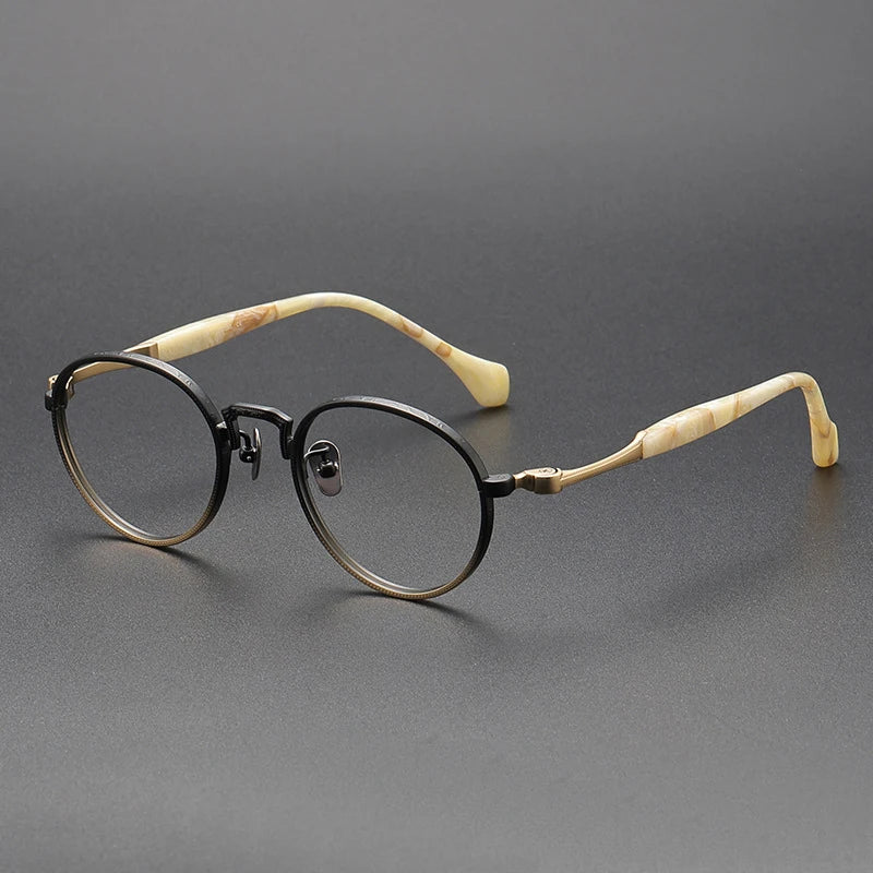Blaack Mask Women's Full Rim Round Titanium Eyeglasses S808 Full Rim Black Mask Gradient-Gold