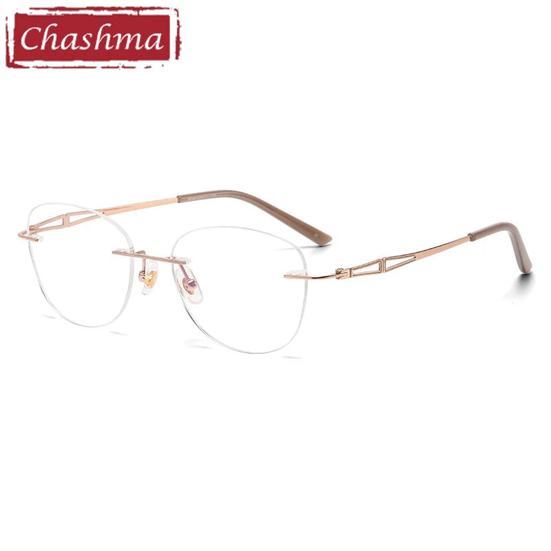Chashma Women's Rimless Oval Square Titanium Reading Glasses 946089 Reading Glasses Chashma Gold Progressive 1.61|None