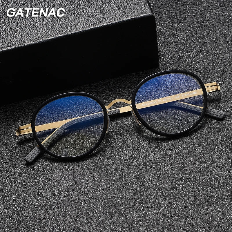Gatenac Unisex Full Rim Round Titanium Eyeglasses Gxyj1154 Full Rim Gatenac