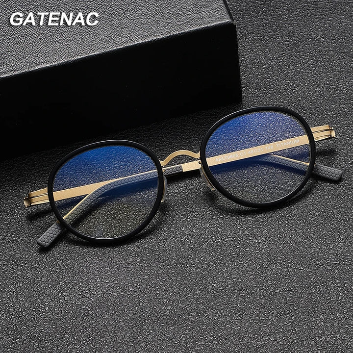 Gatenac Unisex Full Rim Round Titanium Eyeglasses Gxyj1154 Full Rim Gatenac