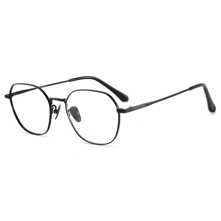 Bclear Unisex Full Rim Polygon Titanium Eyeglasses 86672 Full Rim Bclear Black